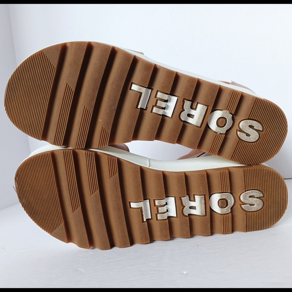 🤎 Sorel Tan Wedge Sandals Ballet Ankle Leather White Womens 5.5 Platform - Picture 10 of 13